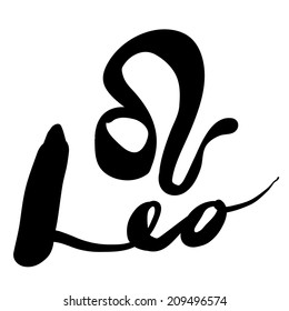 Expression handmade brush lettering with zodiac sign "Leo"