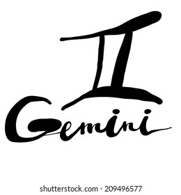 Expression handmade brush lettering with zodiac sign "Gemini"