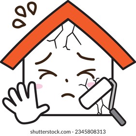 The expression of the house worried about the cracked outer wall