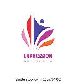 Expression human & colored petals business logo design. Healthy development creative icon sign. Positive vector symbol. 