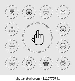 Expression icon. collection of 13 expression outline icons such as sad emot, angry emot, crying emoji, angry emoji. editable expression icons for web and mobile.