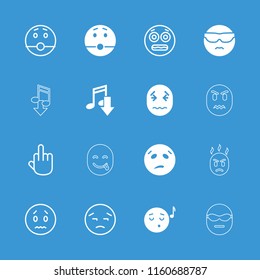 Expression icon. collection of 16 expression filled and outline icons such as cool emot in sunglasses, emoji listening music. editable expression icons for web and mobile.