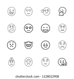 Expression icon. collection of 16 expression outline icons such as laughing emot, angry emot, happy emoji with star eyes. editable expression icons for web and mobile.