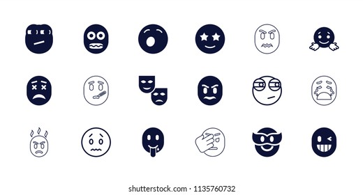 Expression icon. collection of 18 expression filled and outline icons such as yawn emot, confused emot. editable expression icons for web and mobile.