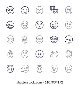 Expression icon. collection of 25 expression outline icons such as emoji in mask, sad emot, emoji showing tongue, upset emot. editable expression icons for web and mobile.