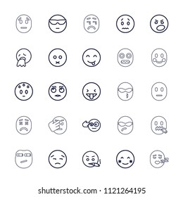 Expression icon. collection of 25 expression outline icons such as blush, sad emot, cool emot in sunglasses, shocked emoji. editable expression icons for web and mobile.
