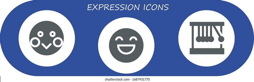 expression icon set. 3 filled expression icons.  Simple modern icons such as: Shy, Happy, Newton cradle