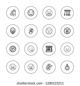 Expression icon set. collection of 16 outline expression icons with angry, bomb, clap, disappointed, emotion, happy, newton cradle, newtons cradle, scream icons.