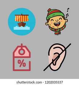 expression icon set. vector set about discount, boy, viking ship and deaf icons set.