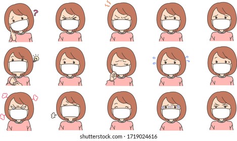 Expression icon set of the woman who made the mask