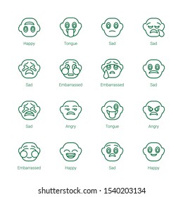 expression icons. Editable 16 expression icons. Included icons such as Happy, Tongue, Sad, Embarrassed, Angry. expression trendy icons for web.