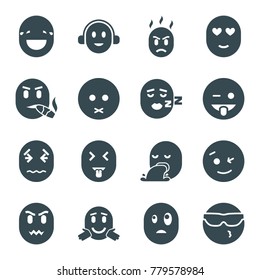 Expression icons. set of 16 editable filled expression icons such as wink emot, sad emot, emoji showing tongue