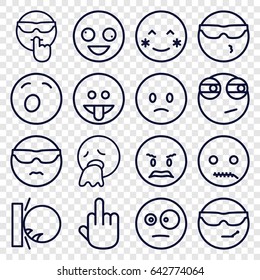 Expression icons set. set of 16 expression outline icons such as crazy emot, blush, sad emot, rolling eyes emoji