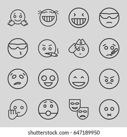 Expression icons set. set of 16 expression outline icons such as crazy emot, laughing emot
