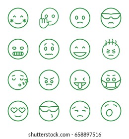 Expression icons set. set of 16 expression outline icons such as laughing emot, blush, sad emot