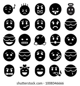 Expression icons. set of 25 editable filled expression icons such as emot in sun glasses, sad emot, emoji listening music, dancing emoji