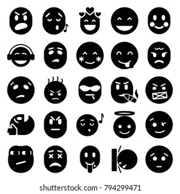Expression icons. set of 25 editable filled expression icons such as laughing emot, blush, wink emot, emoji angel