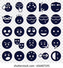 Expression icons set. set of 25 expression filled icons such as crazy emot, laughing emot, emoji in mask, shy emoji