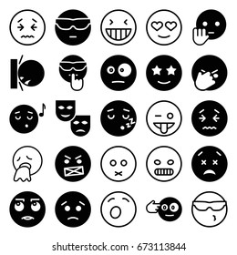 Expression icons set. set of 25 expression filled and outline icons such as sad emot, cool emot in sunglasses, emoji listening music, happy emoji with star eyes