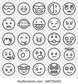 Expression icons set. set of 25 expression outline icons such as crazy emot, laughing emot, emoji in mask