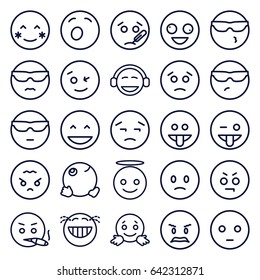 Expression icons set. set of 25 expression outline icons such as crazy emot, laughing emot, blush, emoji showing tongue