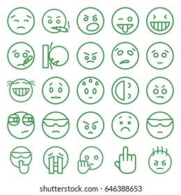 Expression icons set. set of 25 expression outline icons such as laughing emot, sad emot, emoji showing tongue, crying emoji, rolling eyes emoji