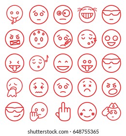 Expression icons set. set of 25 expression outline icons such as crazy emot, laughing emot, blush, emoji listening music, emoji showing tongue