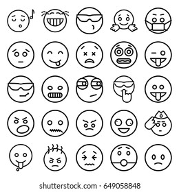 Expression icons set. set of 25 expression outline icons such as crazy emot, sad emot, emoji showing tongue