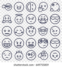 Expression icons set. set of 25 expression outline icons such as laughing emot, blush, wink emot, emoji in mask