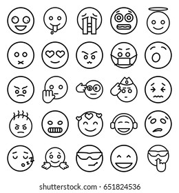 Expression icons set. set of 25 expression outline icons such as crazy emot, laughing emot, emoji angel