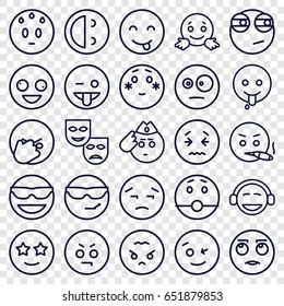 Expression icons set. set of 25 expression outline icons such as crazy emot, wink emot, emoji showing tongue, shy emoji