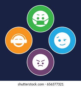 Expression icons set. set of 4 expression filled icons such as wink emot, angry emot, emoji