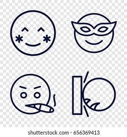 Expression icons set. set of 4 expression outline icons such as blush, emoji in mask, heat the wall emot