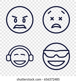 Expression icons set. set of 4 expression outline icons such as emot in sun glasses, angry emot, emoji