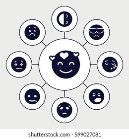 expression icons set. Set of 9 expression filled icons such as cool emot in sunglasses