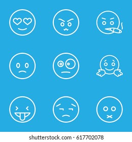 Expression icons set. set of 9 expression outline icons such as sad emot