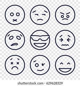 Expression icons set. set of 9 expression outline icons such as laughing emot