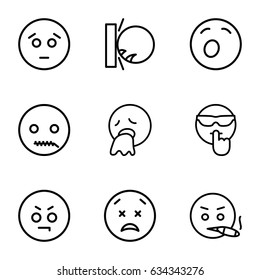 Expression icons set. set of 9 expression outline icons such as sad
