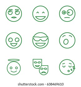 Expression icons set. set of 9 expression outline icons such as crazy emot, laughing emot, emoji angel