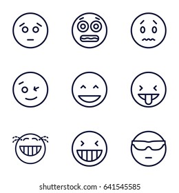 Expression icons set. set of 9 expression outline icons such as laughing emot, wink emot