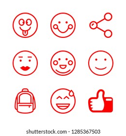 expression icons set with embarrassed, share and tongue out vector set