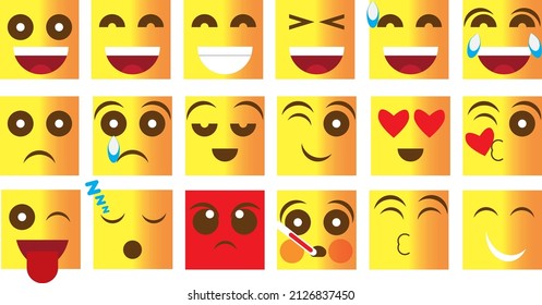 expression images or emoticons in the form of a square, there are several expressions, namely happy, sad, smiling, happy, laughing, sick, sleeping, falling in love, kissing, angry and others