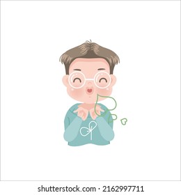 Expression little boy of positive feelings