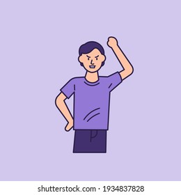 expression of a man who is angry or holding back emotions. illustration of a thin man. outline or line style. minimalistic vector design