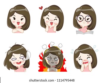 The expression, mood and action of the girl in pink.