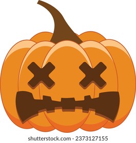 Expression of orange halloween pumpkin. Emoticon for autumn and holiday event in vector format