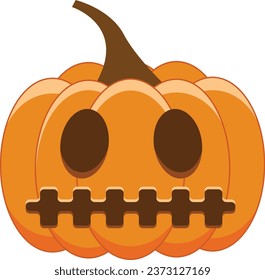 Expression of orange halloween pumpkin. Emoticon for autumn and holiday event in vector format