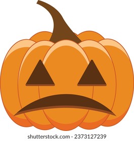 Expression of orange halloween pumpkin. Emoticon for autumn and holiday event in vector format