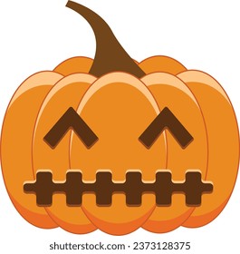 Expression of orange halloween pumpkin. Emoticon for autumn and holiday event in vector format