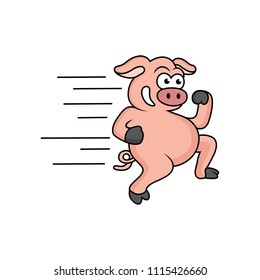 the expression of a running pig cartoon